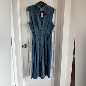 Universal Thread Denim Midi Dress Size 16 NWT Button Front Belted Jean Dress